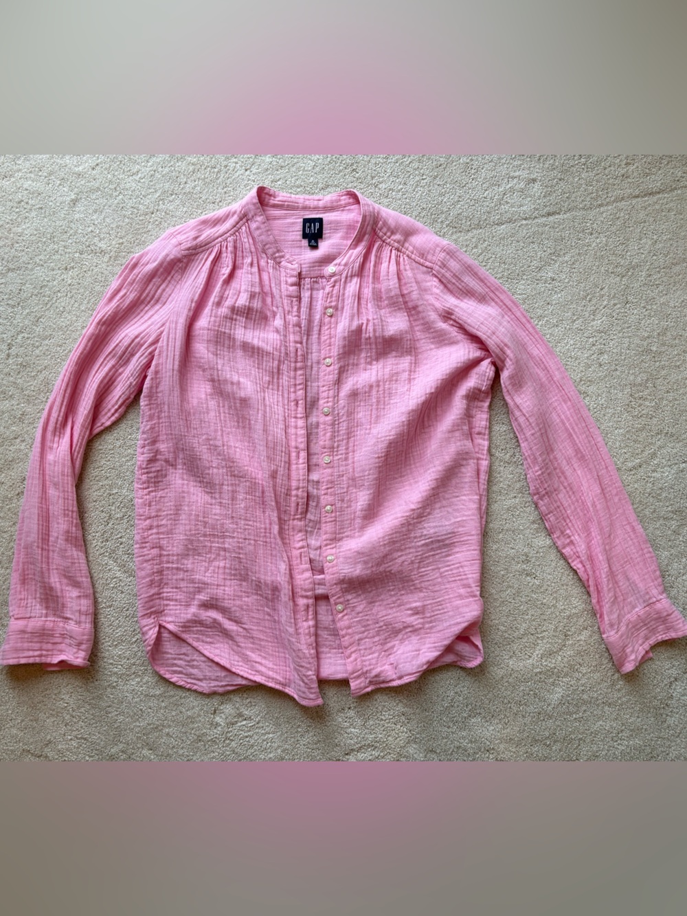 GAP Pink Button-Front Lightweight gauzy cotton button down MT Medium Tall
